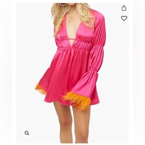 TIERED SLEEVE FEATHER SATIN CHARMEUSE MINI DRESS